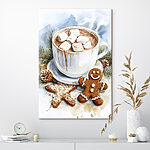Canvas Schilderijen Kop warme chocolademelk met marshmallows en peperkoekjes