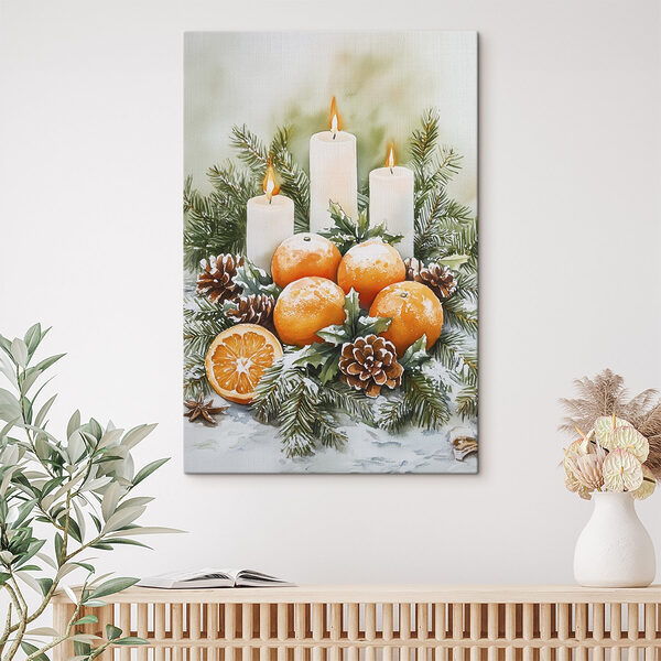 Schilderij van sinaasappels en kaarsen Canvas Schilderijen Schilderij van sinaasappels en kaarsen