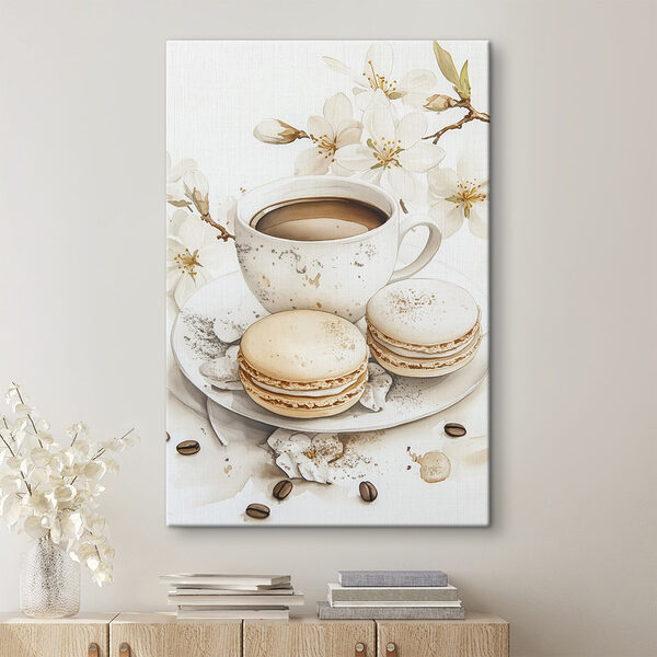 Kopje koffie en koekjes op een bord Canvas Schilderijen Kopje koffie en koekjes op een bord