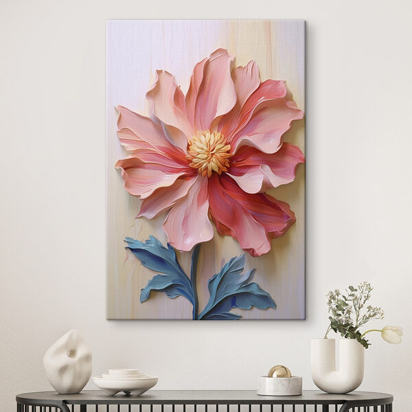 Roze bloem met geel hart Canvas Schilderijen Roze bloem met geel hart