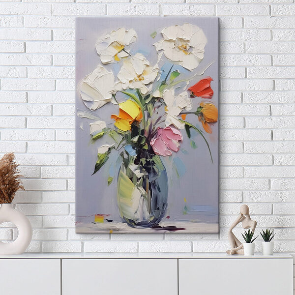 Schilderij van bloemen in een vaas Canvas Schilderijen Schilderij van bloemen in een vaas