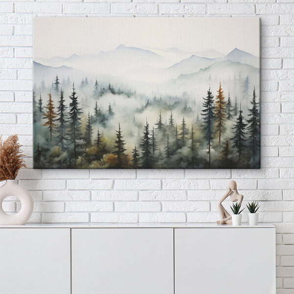 Schilderij van bomen en mist Canvas Schilderijen Schilderij van bomen en mist