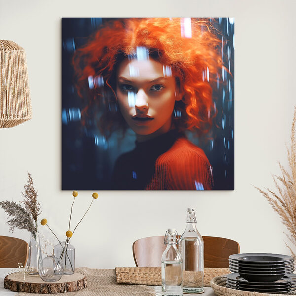 Vrouw met rood haar en regendruppels Canvas Schilderijen Vrouw met rood haar en regendruppels
