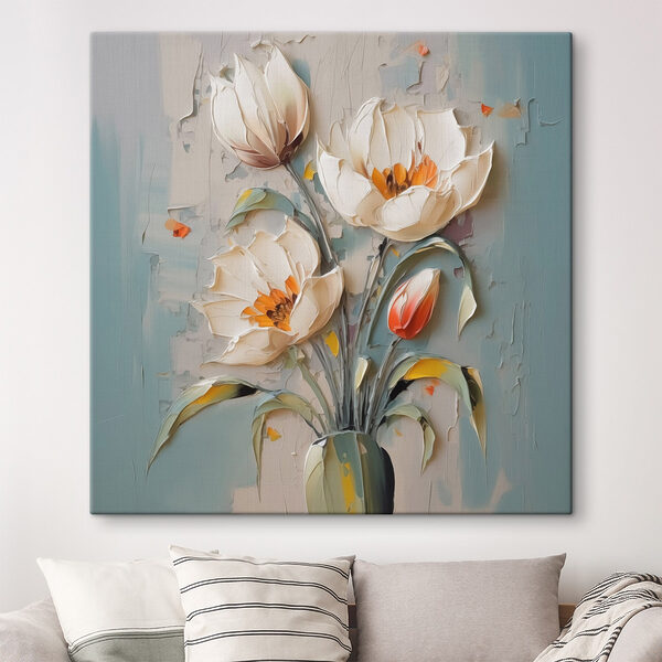 Schilderij van bloemen in een vaas Canvas Schilderijen Schilderij van bloemen in een vaas