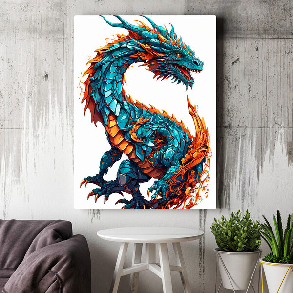Blauwe en oranje draak Canvas Schilderijen Blauwe en oranje draak