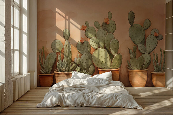 Groep cactussen in potten Fotobehang Groep cactussen in potten