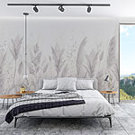 Fotobehang Witte achtergrond met gras en bloemen
