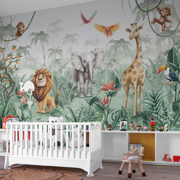 Fotobehang Groep dieren in een jungle
