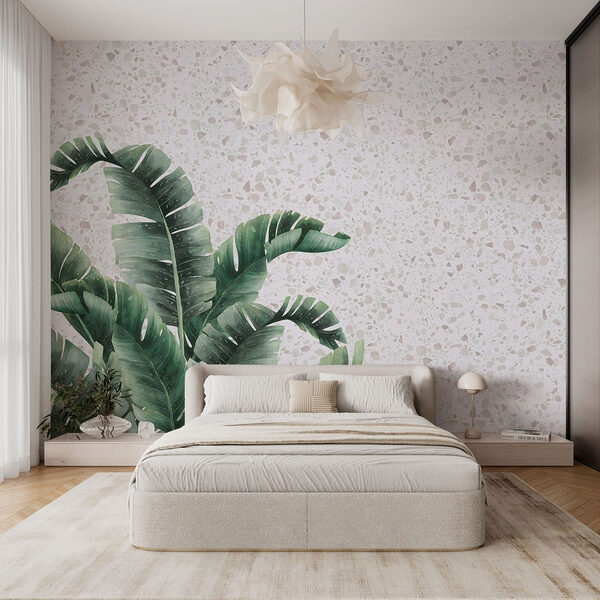 Plant met bladeren op een wit oppervlak Fotobehang Plant met bladeren op een wit oppervlak
