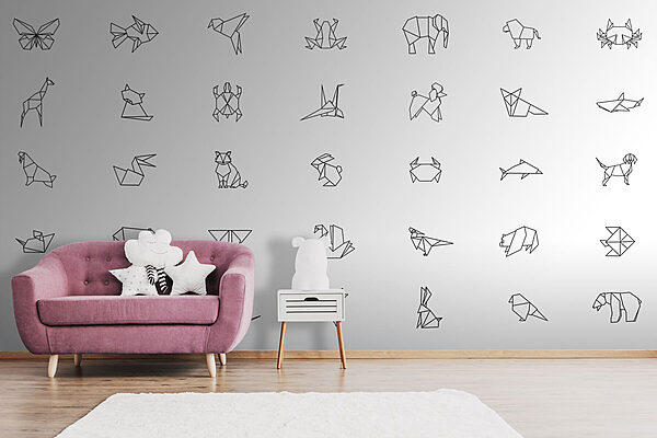 Collectie van origami dieren Fotobehang Collectie van origami dieren