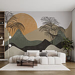 Fotobehang Palmbomen en bergen