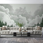 Fotobehang Groep bomen en wolken