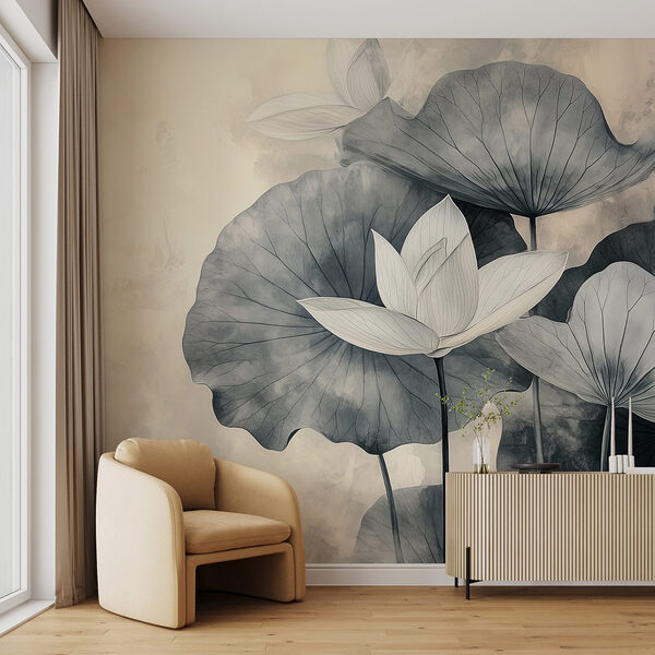 Serene lotus in zachte tinten Fotobehang Serene lotus in zachte tinten
