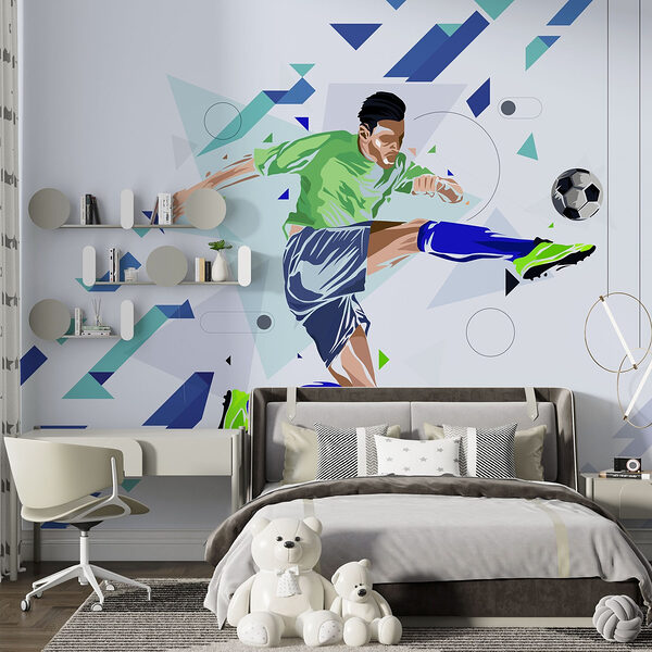 Fotobehang Man schopt een voetbal