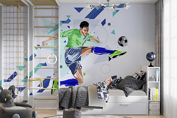 Man schopt een voetbal Fotobehang Man schopt een voetbal