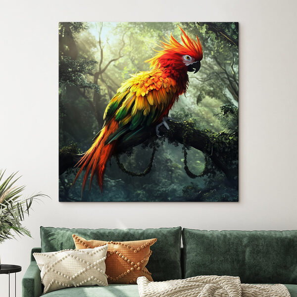 Kleurrijke vogel zittend op een boomtak Canvas Schilderijen Kleurrijke vogel zittend op een boomtak