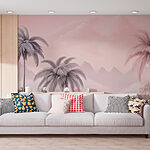 Fotobehang Landschap met palmbomen en bergen