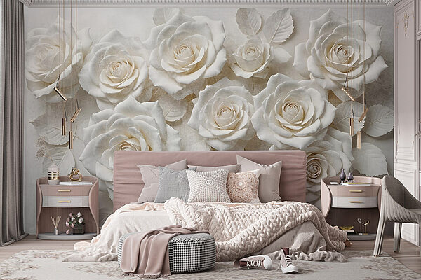 Groep witte rozen Fotobehang Groep witte rozen