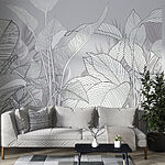 Fotobehang Artistieke gebladerte-illustratie in monochrome tinten
