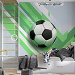 Fotobehang Voetbal op een groene en witte achtergrond