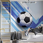 Fotobehang Voetbal op een blauwe en witte achtergrond
