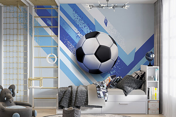 Voetbal op een blauwe en witte achtergrond Fotobehang Voetbal op een blauwe en witte achtergrond