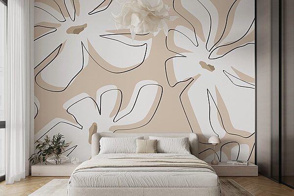 Bloemenpatroon op beige achtergrond Fotobehang Bloemenpatroon op beige achtergrond
