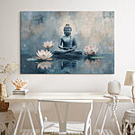 Canvas Schilderijen Boeddhabeeld zittend in lotushouding omringd door water