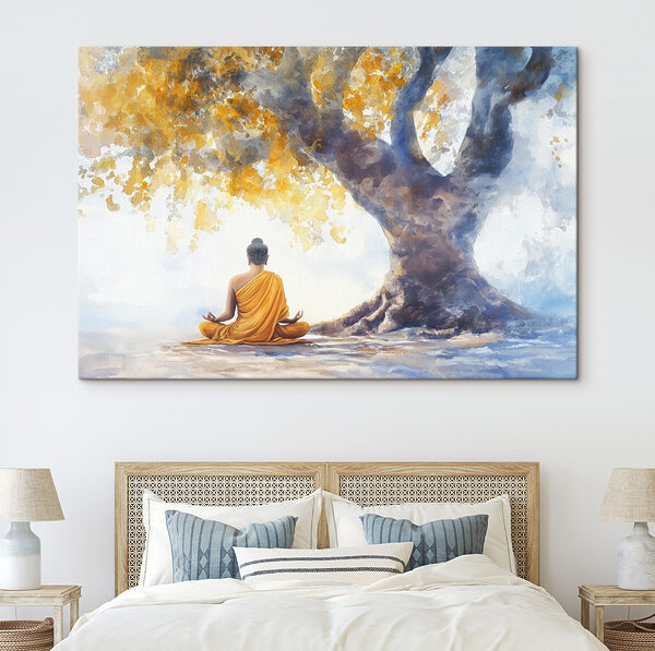 Schilderij van een mediterende persoon onder een boom Canvas Schilderijen Schilderij van een mediterende persoon onder een boom