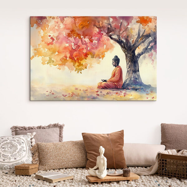 Aquarel schilderij van een persoon zittend onder een boom Canvas Schilderijen Aquarel schilderij van een persoon zittend onder een boom