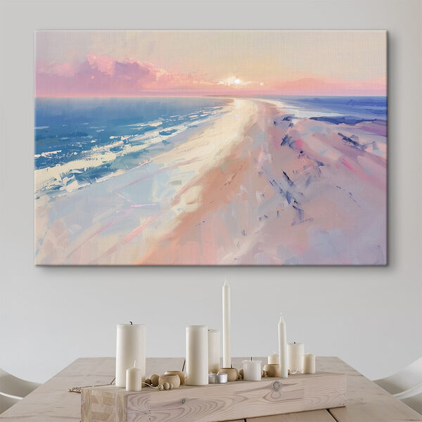 Strand met zonsondergang Canvas Schilderijen Strand met zonsondergang