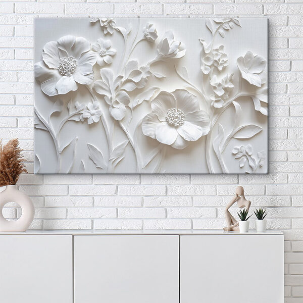 Witte muur met bloemen Canvas Schilderijen Witte muur met bloemen
