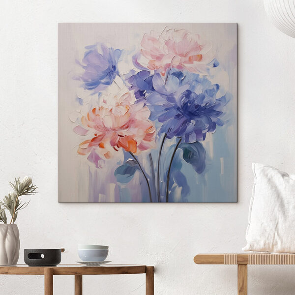 Schilderij van bloemen op een wit oppervlak Canvas Schilderijen Schilderij van bloemen op een wit oppervlak
