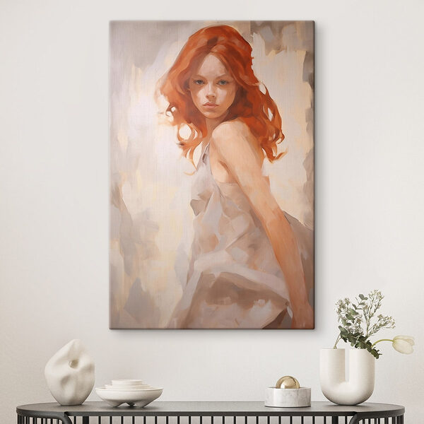 Schilderij van een vrouw in een witte jurk Canvas Schilderijen Schilderij van een vrouw in een witte jurk