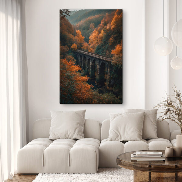Brug over een rivier met bomen op de achtergrond Canvas Schilderijen Brug over een rivier met bomen op de achtergrond