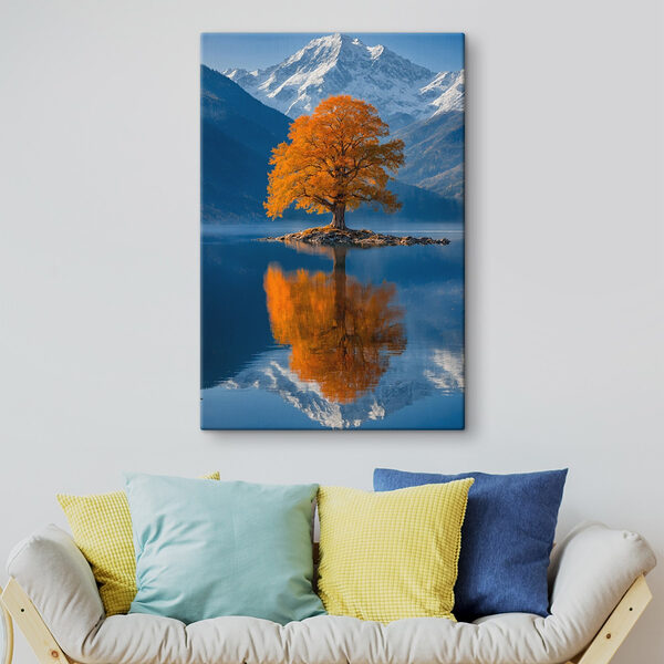 Boom op een eiland in een meer Canvas Schilderijen Boom op een eiland in een meer