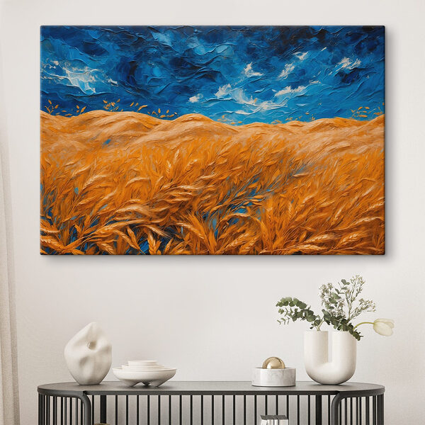 Schilderij van een tarweveld Canvas Schilderijen Schilderij van een tarweveld