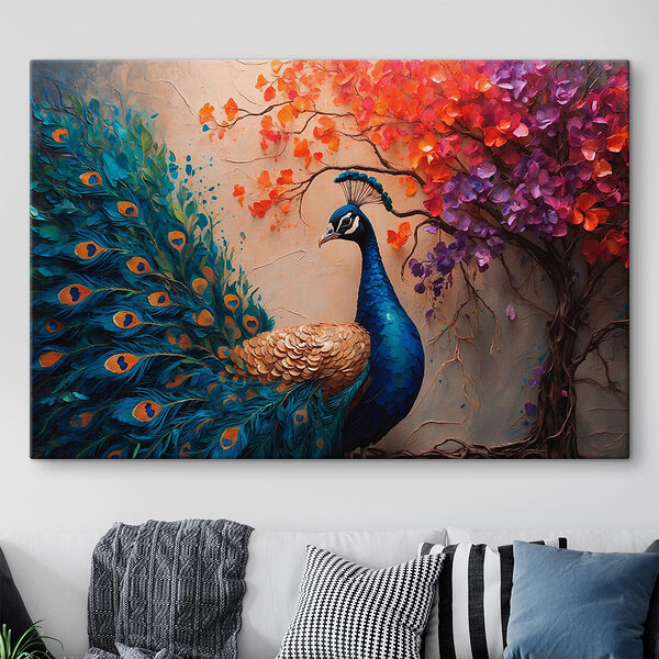 Schilderij van een pauw Canvas Schilderijen Schilderij van een pauw
