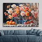 Canvas Schilderijen Schilderij van bloemen in een glazen vaas