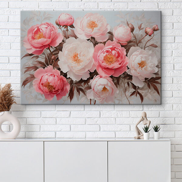 Groep roze en witte bloemen Canvas Schilderijen Groep roze en witte bloemen
