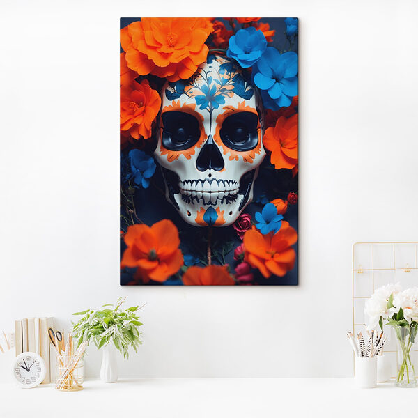 Schedel met bloemen eromheen Canvas Schilderijen Schedel met bloemen eromheen