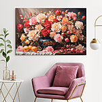 Canvas Schilderijen Vaas met bloemen en fruit