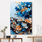 Canvas Schilderijen Levendig blauw en gouden bloemstuk