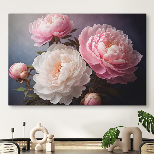 Groep roze en witte bloemen Canvas Schilderijen Groep roze en witte bloemen