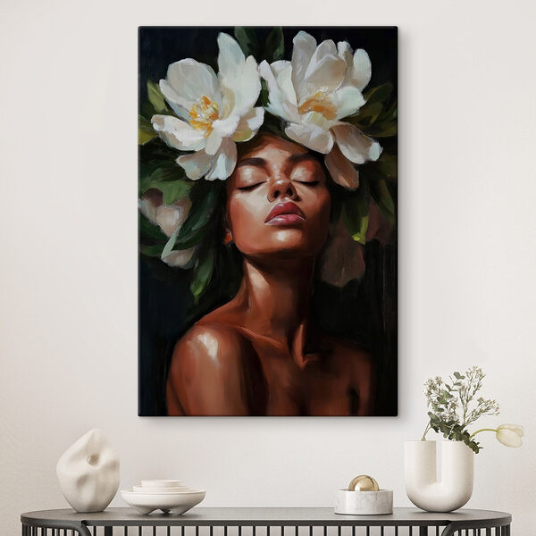 Vrouw met bloemen in haar haar Canvas Schilderijen Vrouw met bloemen in haar haar