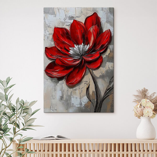 Rode bloem op grijs oppervlak Canvas Schilderijen Rode bloem op grijs oppervlak
