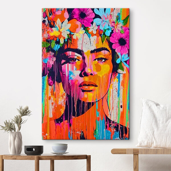 Schilderij van een vrouw met bloemen op haar hoofd Canvas Schilderijen Schilderij van een vrouw met bloemen op haar hoofd