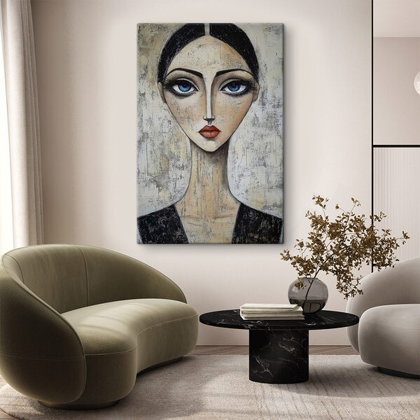 Schilderij van een vrouw met blauwe ogen Canvas Schilderijen Schilderij van een vrouw met blauwe ogen