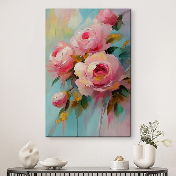 Schilderij van roze bloemen Canvas Schilderijen Schilderij van roze bloemen