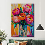 Canvas Schilderijen Schilderij van bloemen in een vaas